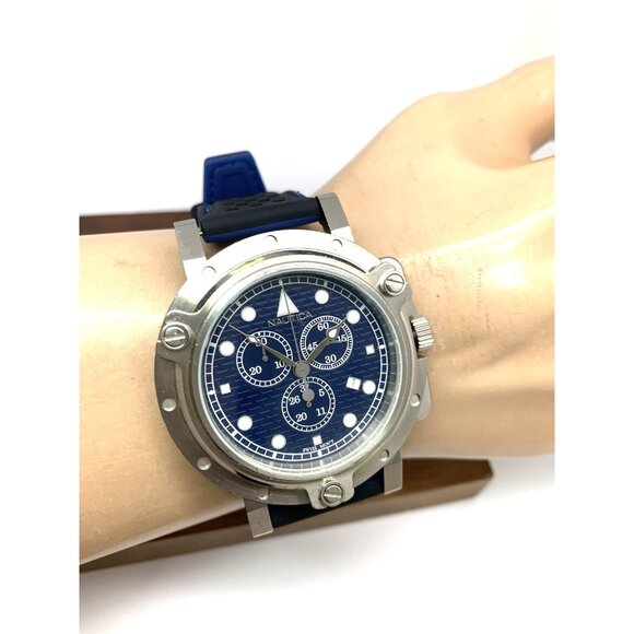 Nautica Men's Watch A35090 Quartz Chronograph Black Blue Rubber Strap 45mm - Picture 11 of 14